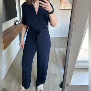 & Other Stories Navy Short-Sleeve Tie-Waist Jumpsuit